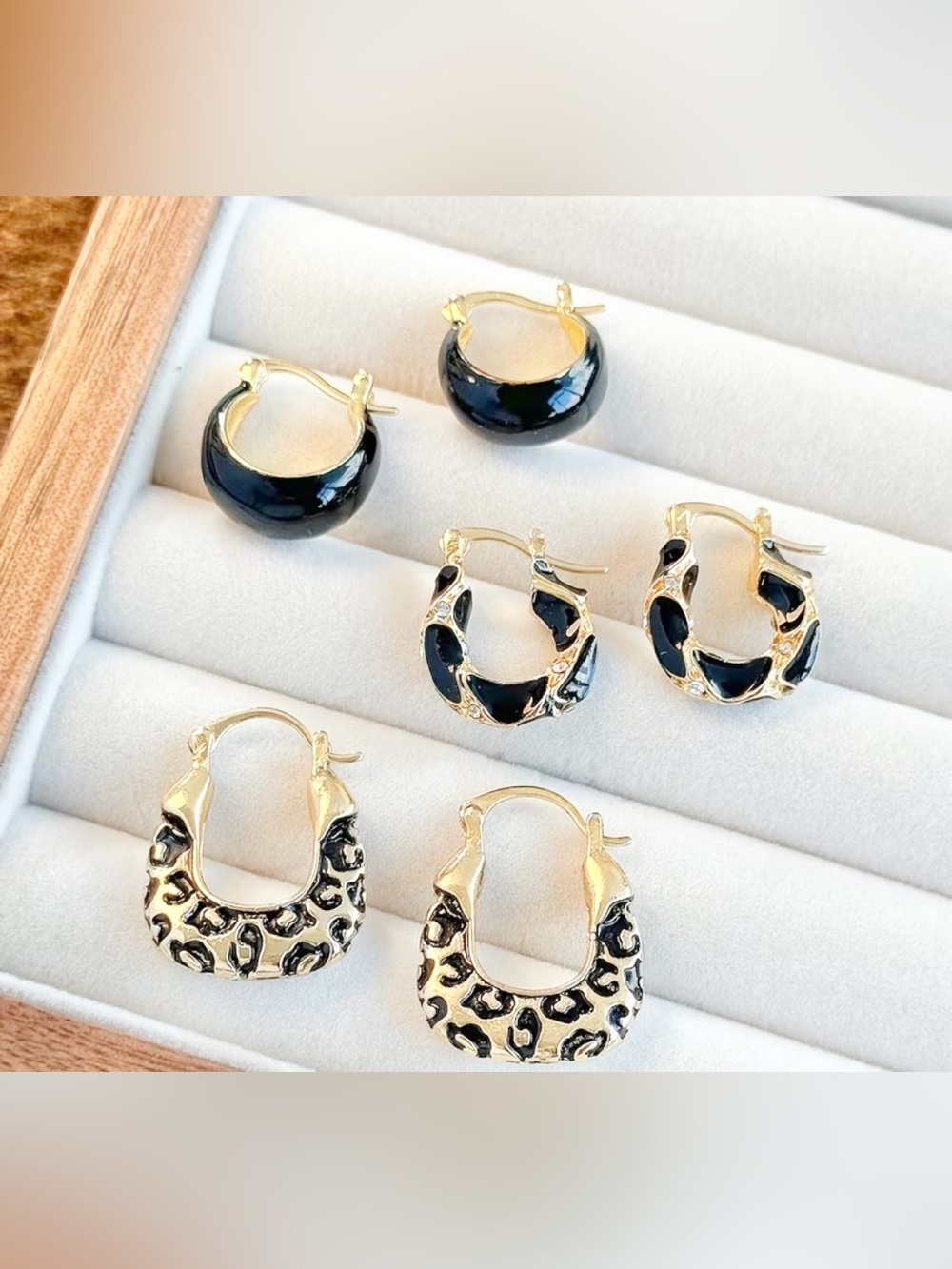 NWT Set of 3 Hoop Earrings~ Gold & Black
